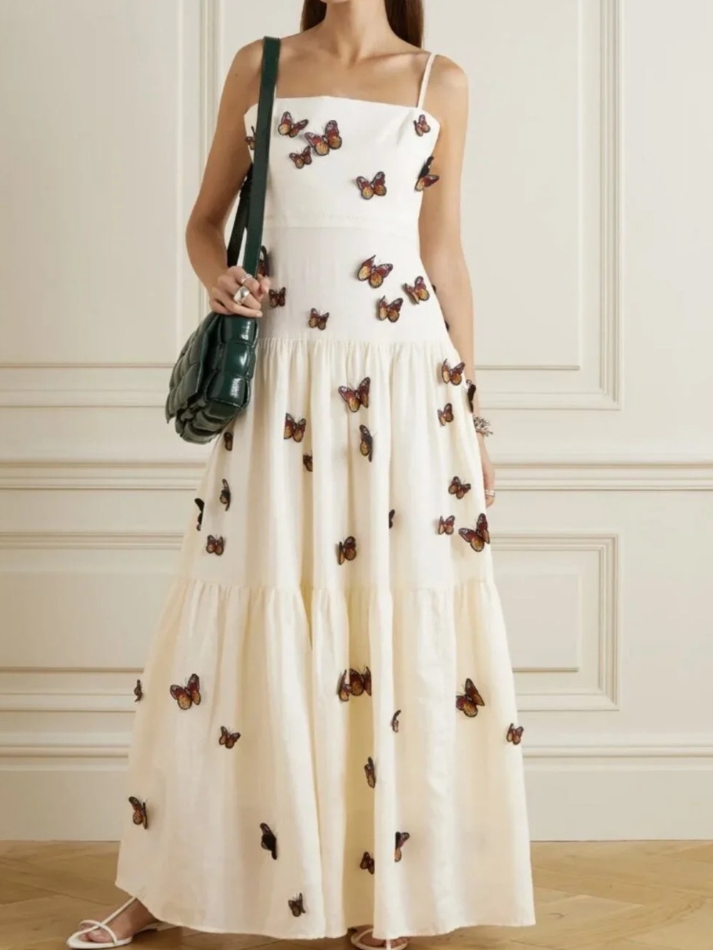 Agua By Agua Bendita Lima Embroidered Butterfly Linen Maxi Dress, M